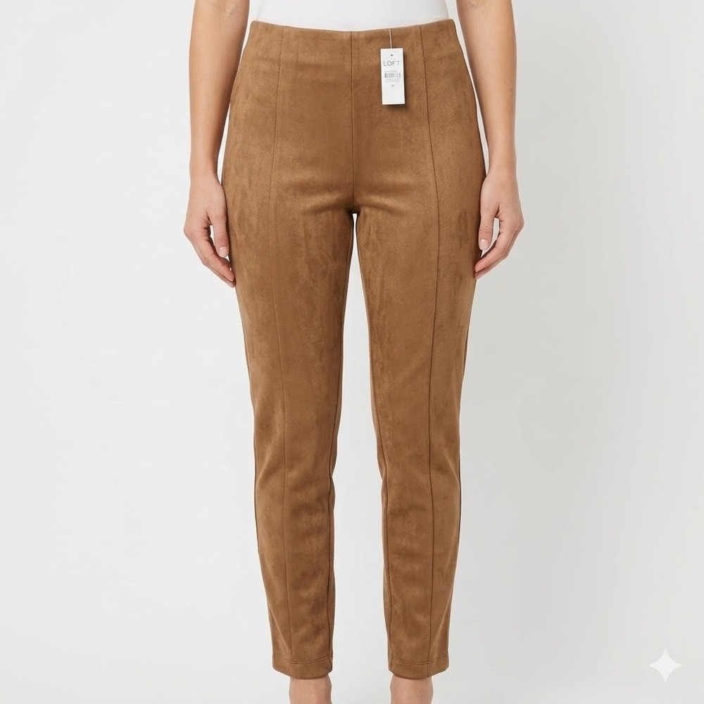 LOFT‎ NWT Brown Faux Suede Pull On Elastic Waist Pants Women's Size M Petite